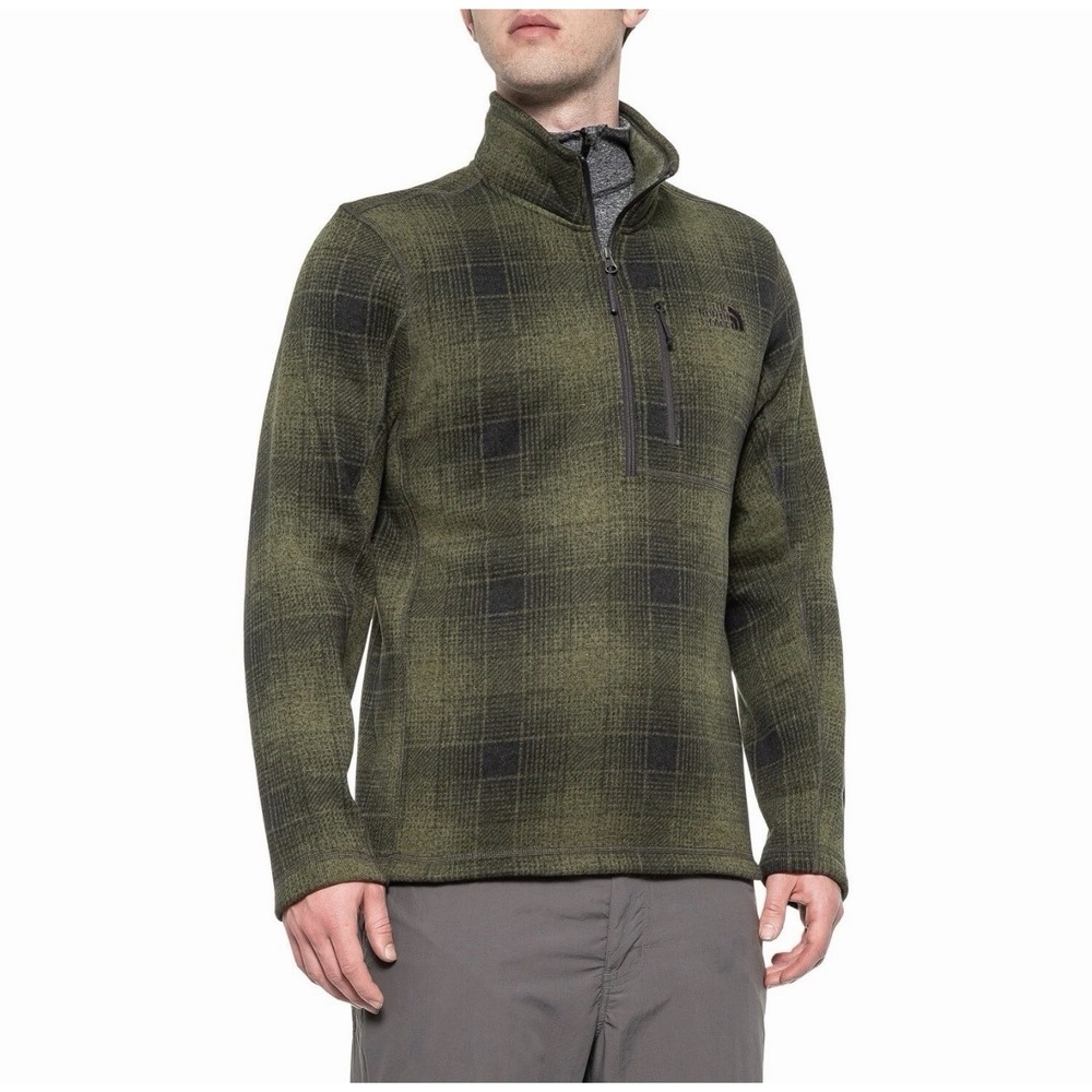 The North Face Pullover Jacket Mens Large Green Plaid 1/4 Zip Gordon Lyons